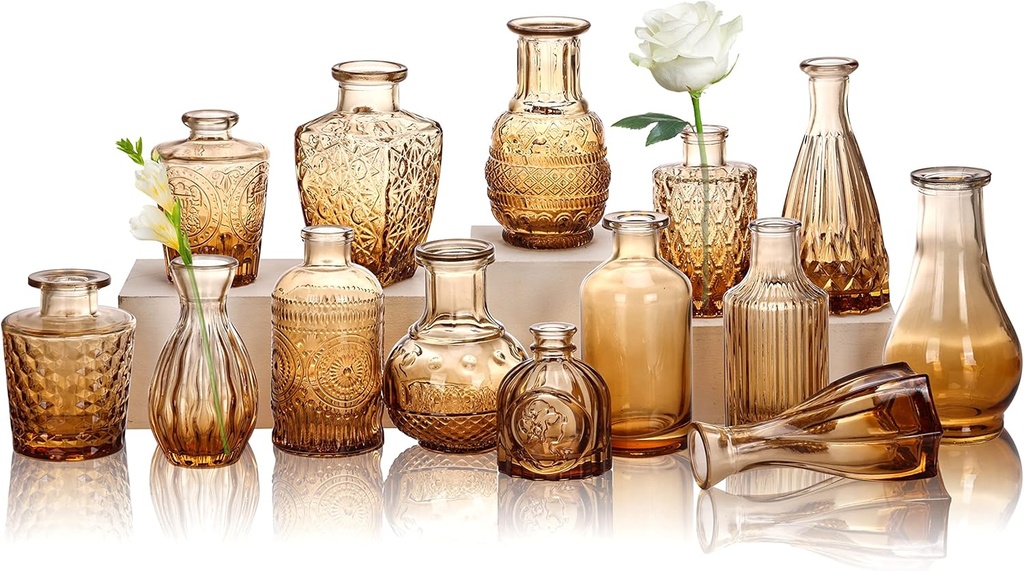 Mini Glass Bud Vase (14-piece set) - Amber