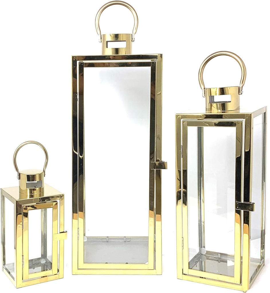 Hurricane Lanterns (Set of 3) - Gold